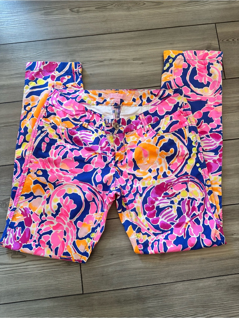 Lilly Pulitzer Printed Crop Pants Size 6 Pink Blue Orange Stretch Ankle Pants